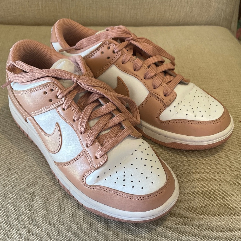 Nike Women's Low-Top Dunks Sneakers in Blush Pink and White
